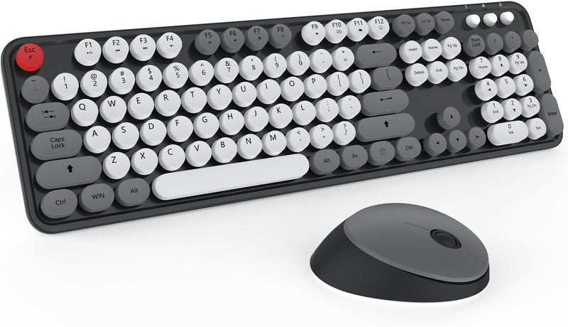 Kootop Wireless Keyboard and Mouse, Cute Keyboard and Mouse, 2.4G Wireless Keyboard with Retro Round Keycap for PC, Mac, Laptop,Tablet,Computer Windows (Grey) - Image 1